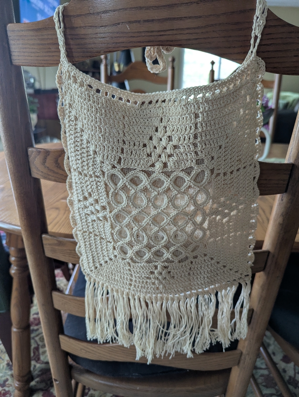 Hand-Crocheted Cream Crochet Shoulder Bag